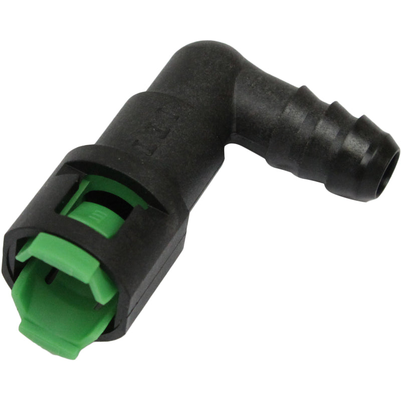 Proflow Fuel Line Connectors, Nylon 5/16in. Female QR 90 Degree To 3/8in. (10mm) Barb, Each - PFEFLQR092 PFEFLQR092