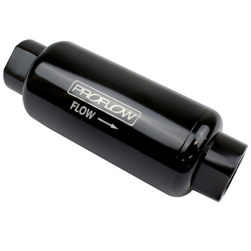 Proflow Fuel Filter, Inline Mount, 100 Microns, Billet Aluminium, Black Anodised, 140mm length -10 AN Inlet/Outlet - PFEFS301B-100 PFEFS301B-100