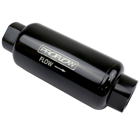 Proflow Fuel Filter, Inline Mount, 100 Microns, Billet Aluminium, Black Anodised, 140mm length -10 AN Inlet/Outlet - PFEFS301B-100 PFEFS301B-100