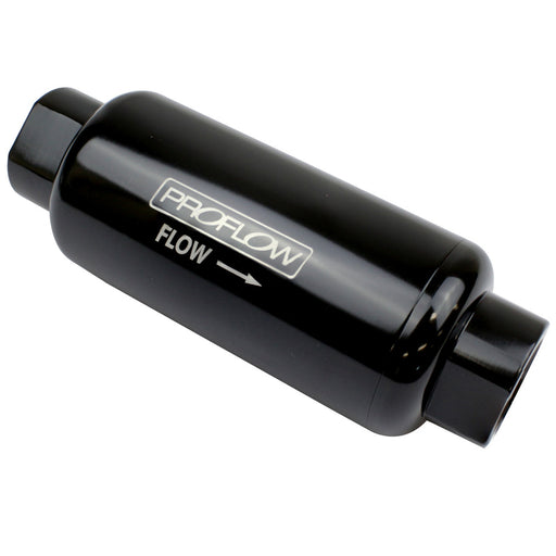 Proflow Fuel Filter, Inline Mount, 10 Microns, Billet Aluminium, Black Anodised, 140mm length -10 AN Inlet/Outlet - PFEFS301B-10 PFEFS301B-10