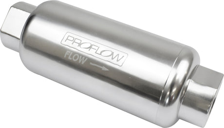 Proflow Fuel Filter, Inline Mount, 40 Microns, Billet Aluminium, Silver Anodised, 140mm length -10 AN Inlet/Outlet - PFEFS301P PFEFS301P