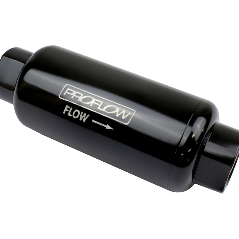 Proflow Fuel Filter, Inline Mount, Billet Aluminium, Black Anodised, 100 Microns, 183mm length -12 AN Inlet/Outlet, Each - PFEFS302B-100 PFEFS302B-100
