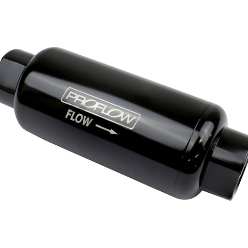 Proflow Fuel Filter, Inline Mount, Billet Aluminium, Black Anodised, 100 Microns, 183mm length -12 AN Inlet/Outlet, Each - PFEFS302B-100 PFEFS302B-100