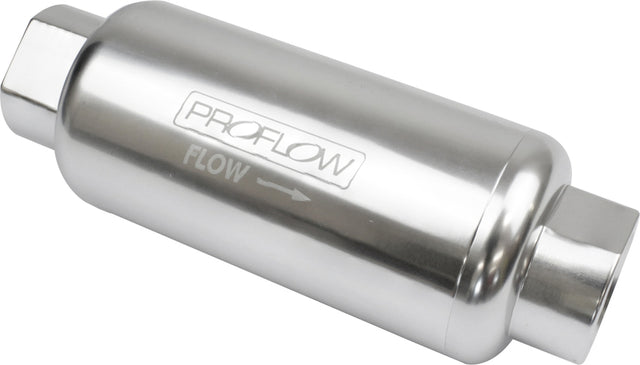 Proflow Fuel Filter, Inline Mount, Billet Aluminium, Silver Anodised, 40 Microns, 183mm length -12 AN Inlet/Outlet, Each - PFEFS302P PFEFS302P