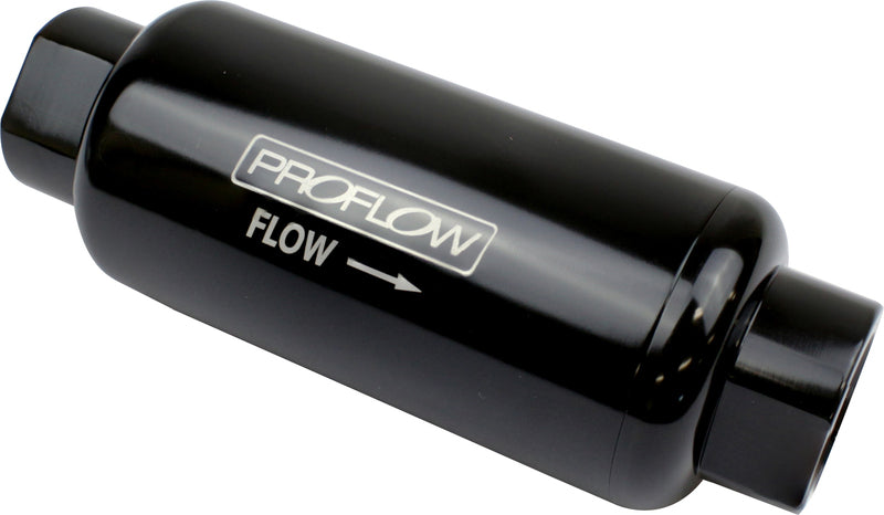 Proflow Fuel Filter, Inline Mount, Billet Aluminium, Black Anodised, 100 Microns, 88mm Total Length -8 AN Inlet/Outlet, Each - PFEFS303B-100 PFEFS303B-100
