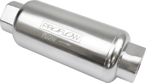 Proflow Fuel Filter, Inline Mount, Billet Aluminium, Silver Anodised, 10 Microns, 88mm Total Length -8 AN Inlet/Outlet, Each - PFEFS303P-10 PFEFS303P-10