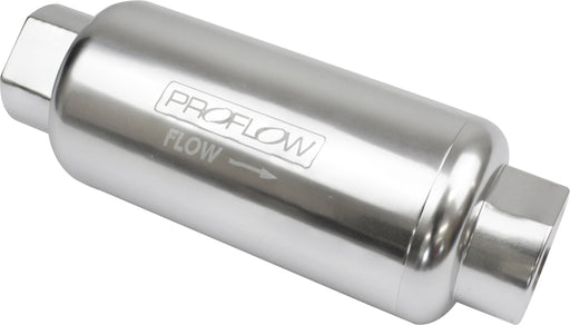 Proflow Fuel Filter, Inline Mount, Billet Aluminium, Silver Anodised, 40 Microns, 88mm Total Length -8 AN Inlet/Outlet, Each - PFEFS303P PFEFS303P