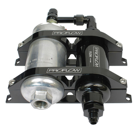 Proflow Fuel Pump Cradle Bracket Kit, Billet, With Fuel Filter & 300 LPH Pump, AN10 & AN6 Adaptors, Black - PFEFS305BBP PFEFS305BBP