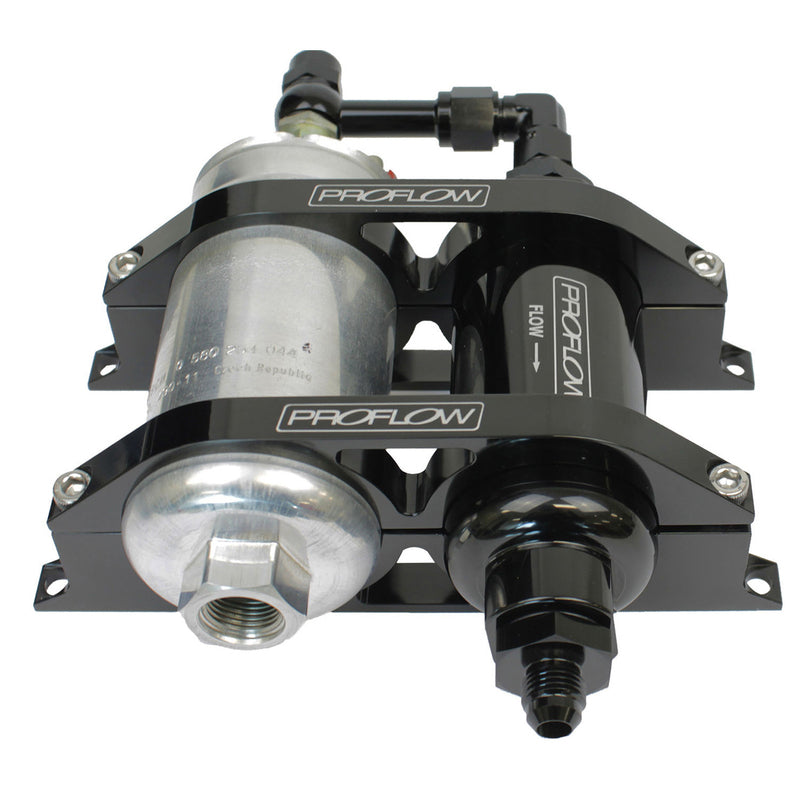 Proflow Fuel Pump Cradle Bracket Kit, Billet, With Fuel Filter & 300 LPH Pump, AN10 & AN6 Adaptors, Black - PFEFS305BBP PFEFS305BBP