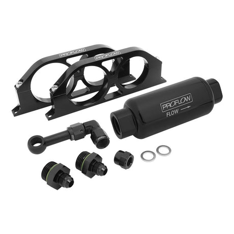 Proflow Fuel Pump Cradle Bracket Kit, Billet, With Fuel Filter, AN10 & AN6 Adaptors, Black - PFEFS305B PFEFS305B