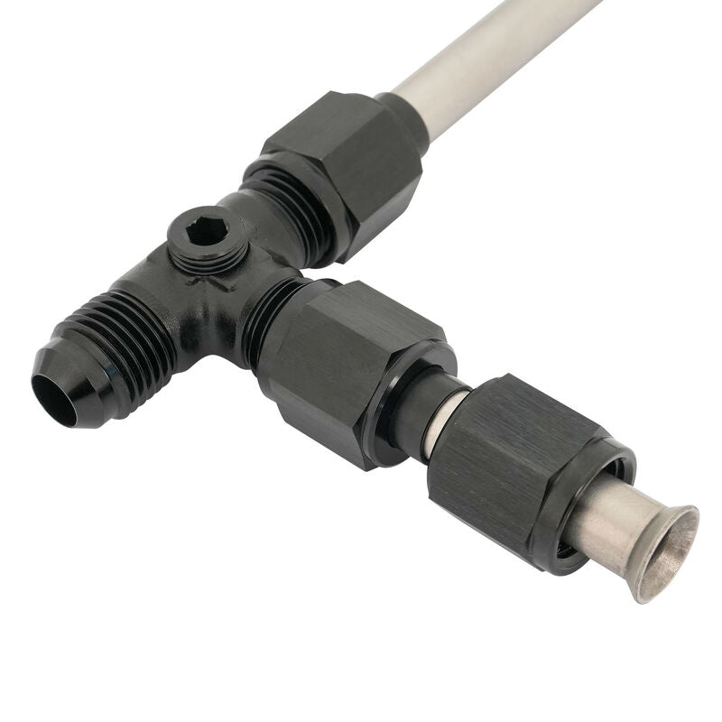 Proflow Fuel Line, 3/8 Stainless Steel Tube, Dual Feed, Black Fittings, Suits Holley 4150, 9-5/16 Centres, AN6 Inlet , 1/8 NPT Gauge Port With Plug - PFEFS41506