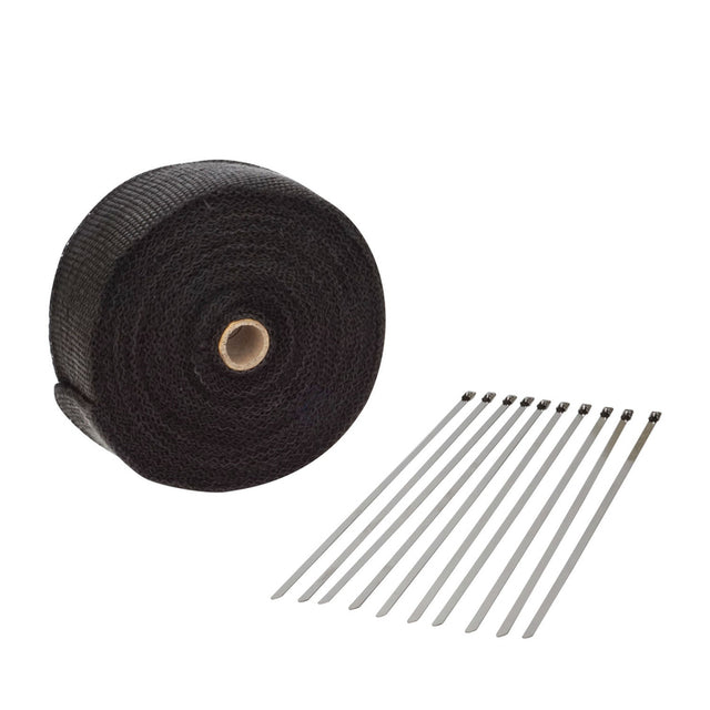 Proflow Exhaust Wrap, Fiberglass Composite, 650 Degrees Celsius, 2 in × 25 ft Roll, Black, 10 Locking Tie Kit - PFEHS-112025BK PFEHS-112025BK