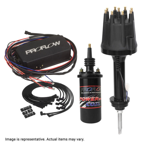 Proflow Ignition Combo Kit, Pro Series Billet Distributor, SupeMax Leads 8.5mm, Ignition CDI 6AL, Striker Coil SB Chrysler 318, 360, Kit - PFEIGNKL510 PFEIGNKL510