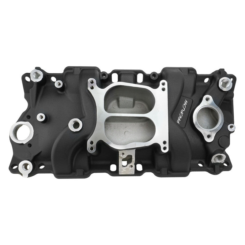 Proflow Intake Manifold, AirDual , Aluminium, Black Square/Spread Bore, For Chevrolet, Small Block - PFEM2101-BK