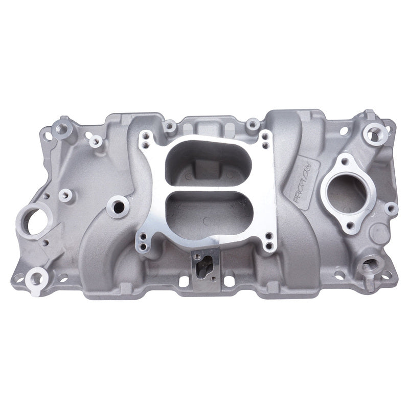 Proflow Intake Manifold, AirDual , Aluminium, Natural, Square/Spread Bore, For Chevrolet, Small Block - PFEM2101