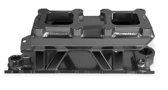 Proflow SuperMax Intake Manifold, Tunnel Ram, For SB Chevrolet, Fabricated Black, Dual Quad Carburetted - PFEM64241
