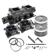 Proflow SuperMax EFI Intake Quad Manifold Kit, Fuel Rails, SB Ford 289-302W, Tunnel Ram, Fabricated Black, Dual 4150 Throttle Bodies, Silver Kit - PFEM64243-KIT-S PFEM64243-KIT-S