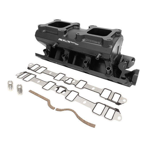 Proflow SuperMax EFI Intake Quad Manifold Kit, Fuel Rails, SB Ford 289-302W, Tunnel Ram, Fabricated Black, Dual 4150 Throttle Bodies - PFEM64243-KIT