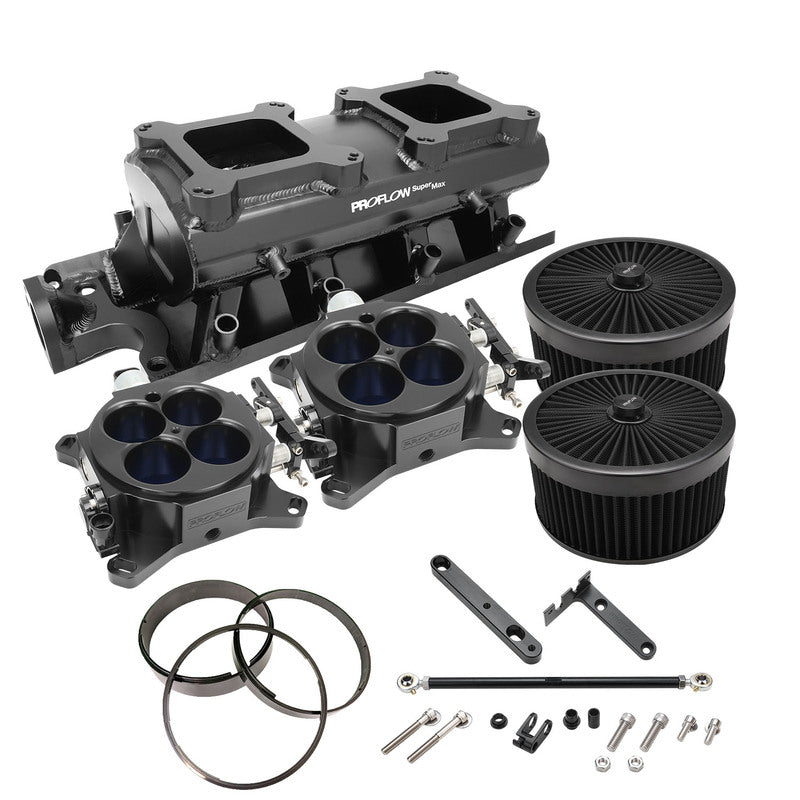 Proflow SuperMax EFI Intake Quad Manifold Kit, Fuel Rails, SB Ford 289-302W, Tunnel Ram, Fabricated Black, Dual 4150 Throttle Bodies - PFEM64243-KIT PFEM64243-KIT