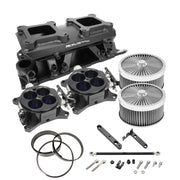Proflow SB Chev SuperMax EFI Intake Quad Manifold Kit, Fuel Rails, Tunnel Ram, Fabricated Black, 4150 Throttle Body Silver, Kit - PFEM64245-KIT-S PFEM64245-KIT-S
