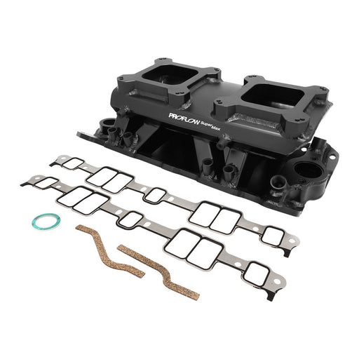 Proflow SB Chev SuperMax EFI Intake Quad Manifold Kit, Fuel Rails, Tunnel Ram, Fabricated Black, 4150 Throttle Body - PFEM64245-KIT