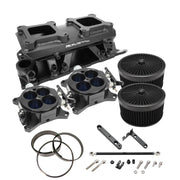 Proflow SB Chev SuperMax EFI Intake Quad Manifold Kit, Fuel Rails, Tunnel Ram, Fabricated Black, 4150 Throttle Body - PFEM64245-KIT PFEM64245-KIT