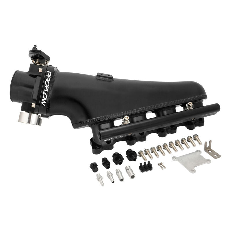 Proflow Intake Manifold Kit, For Nissan SR20 S13, Fabricated Aluminium, Black, 76mm Throttle Body, Fuel Rail Kit - PFEM67522BK