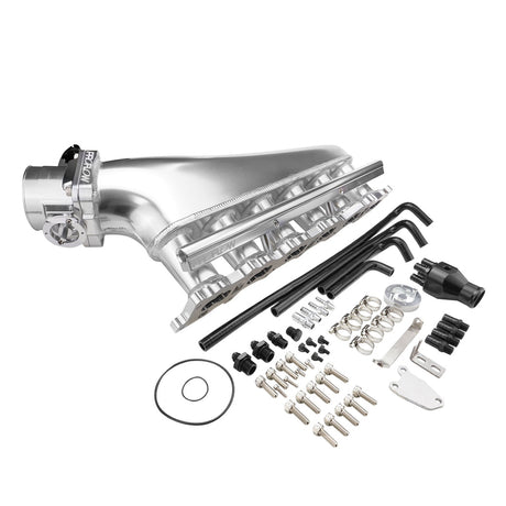 Proflow Intake Manifold Kit, Fabricated Aluminium, Polished, For Nissan RB25, Inlet Plenum, 90mm Throttle Body, Fuel Rail Kit - PFEM67525 PFEM67525