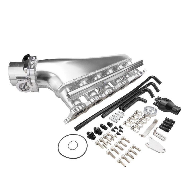 Proflow Intake Manifold Kit, Fabricated Aluminium, Polished, For Nissan RB25, Inlet Plenum, 90mm Throttle Body, Fuel Rail Kit - PFEM67525 PFEM67525