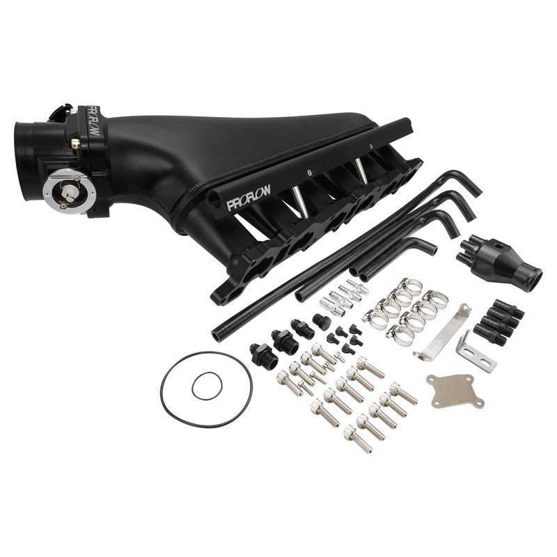 Proflow Intake Manifold Kit, Fabricated Aluminium, Black, For Nissan RB26 Inlet Plenum, 90mm Throttle Body, Fuel Rail - PFEM67526BK PFEM67526BK