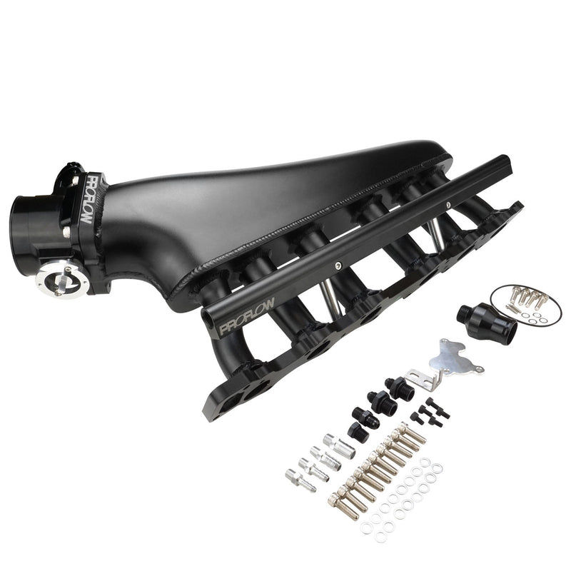 Proflow Intake Manifold Kit, Fabricated Aluminium, Black, For Nissan, Commodore RB30, Inlet Plenum, 90mm Throttle Body, Fuel Rail Kit - PFEM67530BK PFEM67530BK
