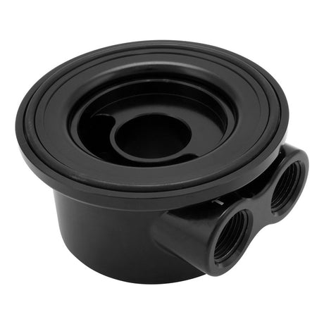 Proflow Universal Oil Filter Sandwich Adaptor, Ford & Chev, 90 Deg, AN8 ORB Ports, Billet Aluminum, Black - PFEOS-OB2010 PFEOS-OB2010