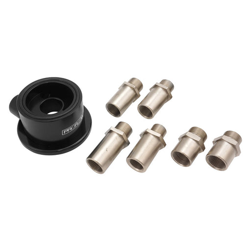 Proflow Universal Oil Filter Sandwich Adaptor, Ford & Chev, 90 Deg, AN8 ORB Ports, Billet Aluminum, Black - PFEOS-OB2010