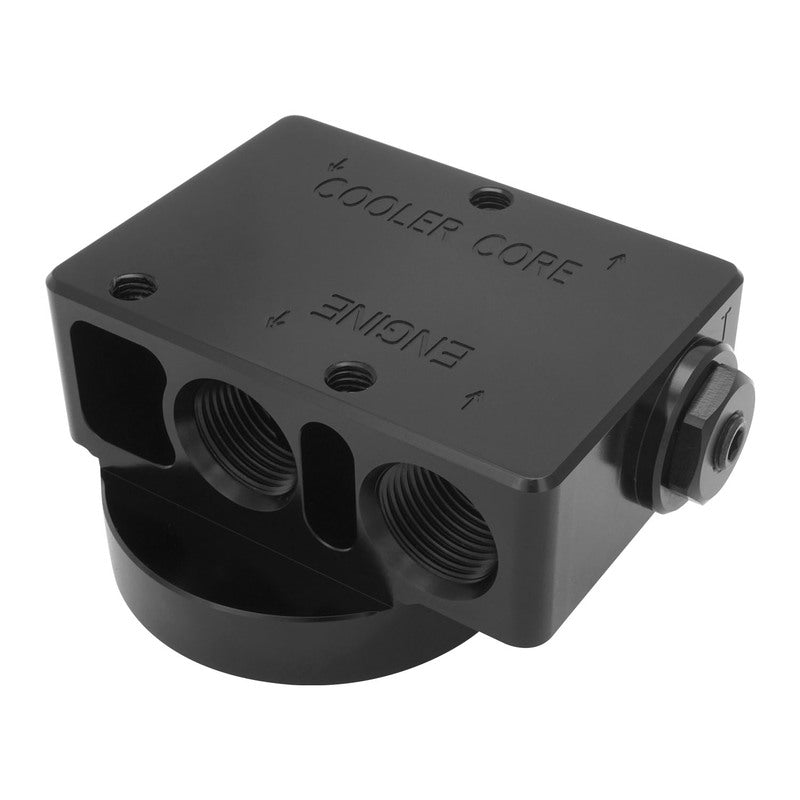 Proflow Remote Universal Filter head, w/Thermostat, -10AN ORB, 2x 1/8'' NPT, 3/4"-16 Thread, Billet Aluminium, Black - PFEOS-OB2040 PFEOS-OB2040
