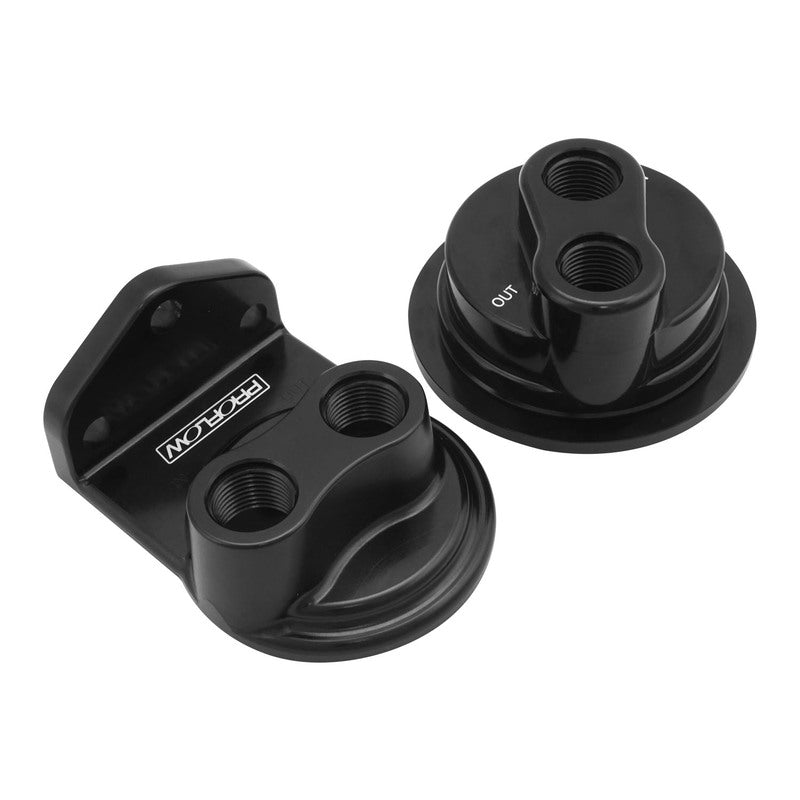 Proflow Billet Remote Universal Filter head, Universal Block Adaptor, Black , Top -08 ORB Ports , 90Deg -08ORB x AN10 Fittings, PFE450R-10 Hose, Kit - PFEOS-OB2080