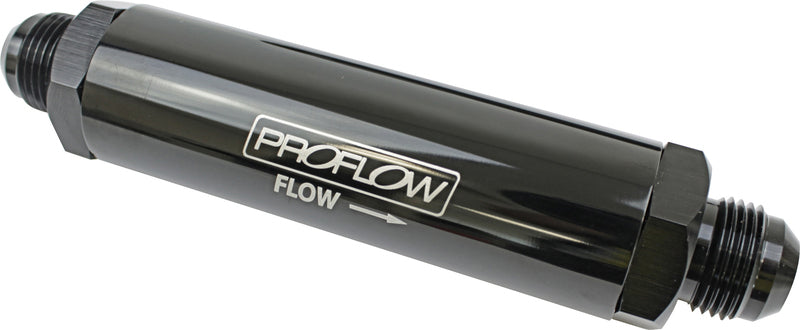 Proflow Oil Filter Billet Aluminium In-Line Black, Stainless Element -10AN - PFEOS850 PFEOS850