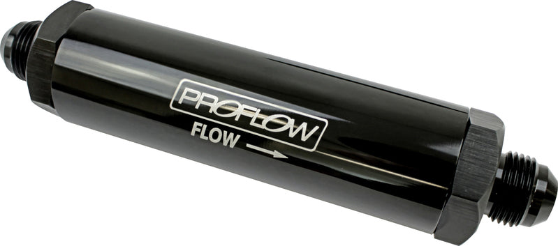 Proflow Oil Filter Billet Aluminium In-Line Black, Stainless Element -08AN - PFEOS870 PFEOS870