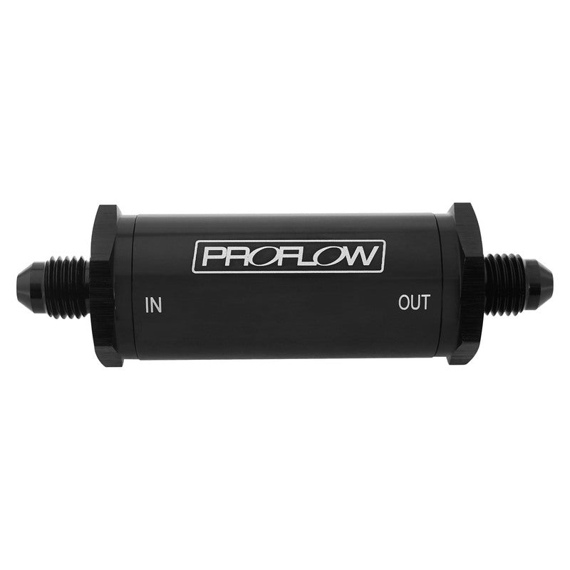 Proflow Inline Billet Turbo Oil Filter, 30 Micron, AN4 Male Threads, Black Anodised - PFEOS900