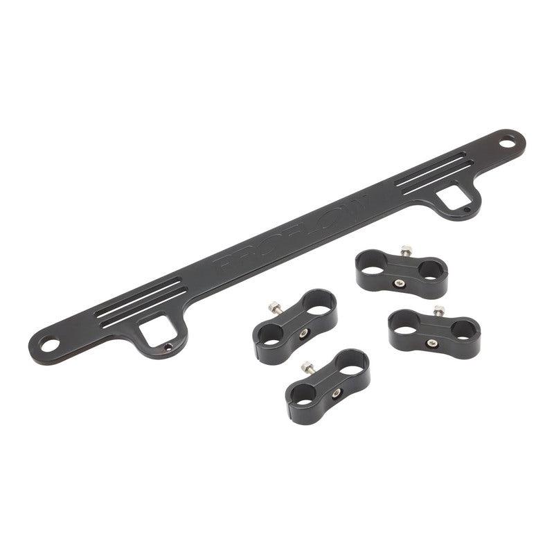 Proflow Oil & Water Line Feed Bracket Kit, Billet Aluminium, For Ford Barra XR6, Black Anodised w/Seperators - PFEOSFDBKT