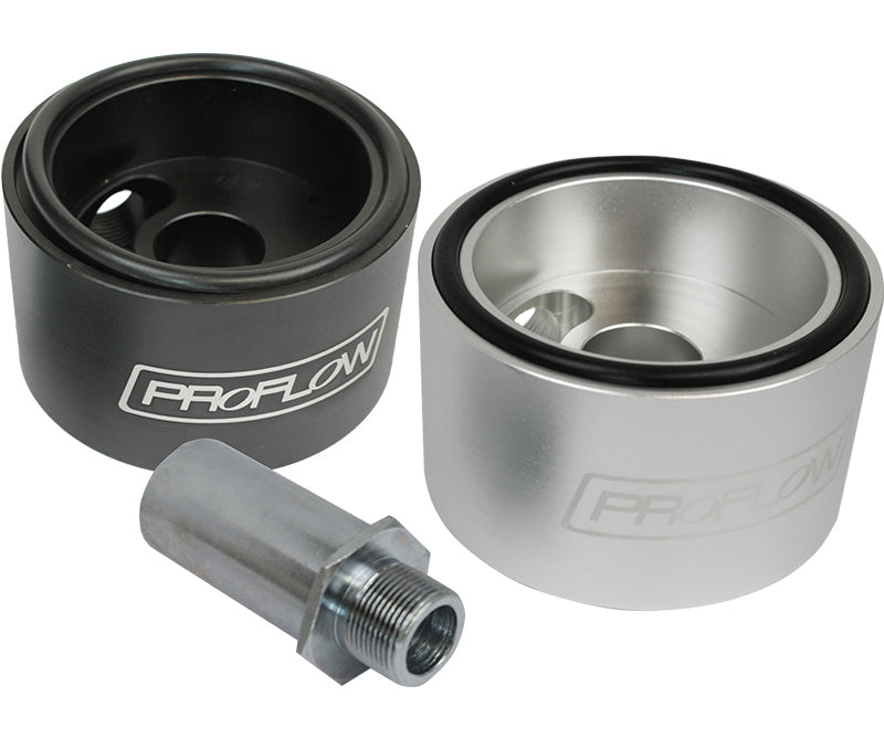 Proflow Oil Filter Adapter, Sandwich Adapter, Billet Aluminium, Black Anodised, 13/16-16 in, AN10, 1/8in. NPT Port Chev - PFEOSSPCVBK PFEOSSPCVBK