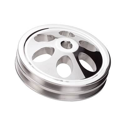Proflow Pulley, V-Belt Power Steering Early GM 2-Groove, 5.800in Diameter, Suit 5/8 Keyed Shaft, Polished Aluminium - PFEP8846P PFEP8846P