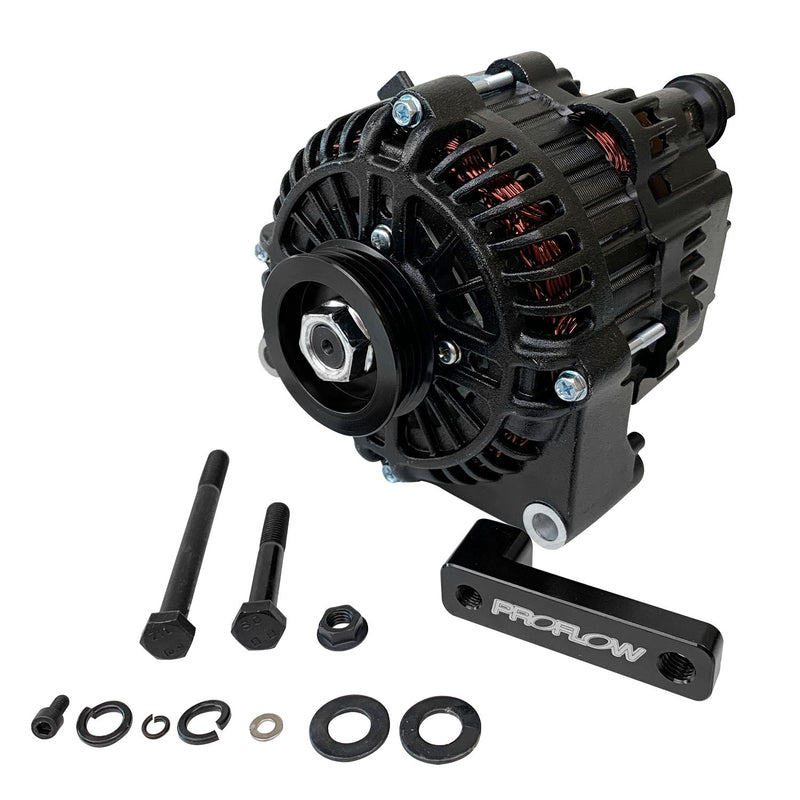 Proflow Alternator Power Spark Conversion Kit, For Nissan & Holden RB25/RB26/RB30, 140amp Alternator, Brackets & Pulley, Black, Kit - PFEPM38247-RBBK PFEPM38247-RBBK