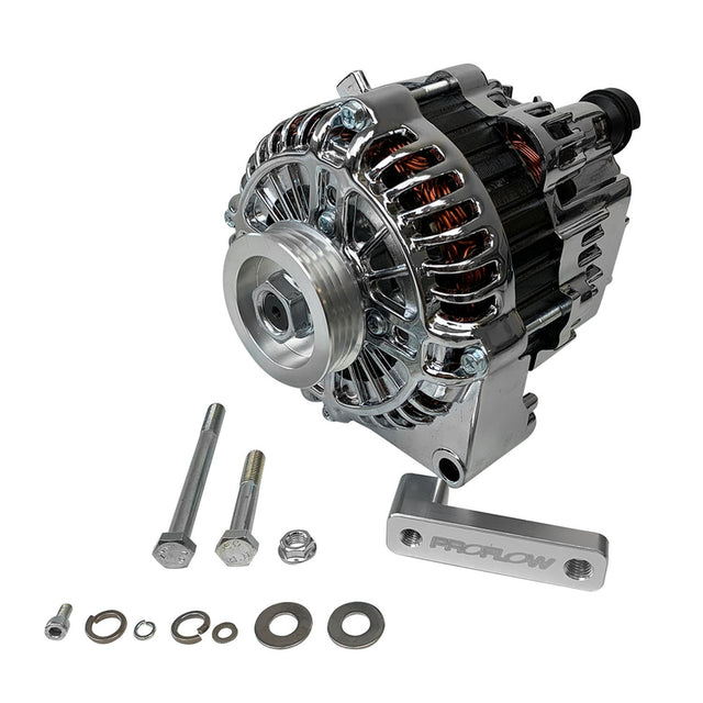 Proflow Alternator Power Spark Conversion Kit, For Nissan & Holden RB25/RB26/RB30, 140amp Alternator, Brackets & Pulley, Chrome, Kit - PFEPM38247-RB PFEPM38247-RB