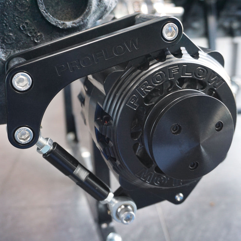 Proflow Alternator Power Spark, Billet Housing, 170 Amp, V-belt & 6-Groove Pulley, Black Anodised, Universal - PFEPM8106BK