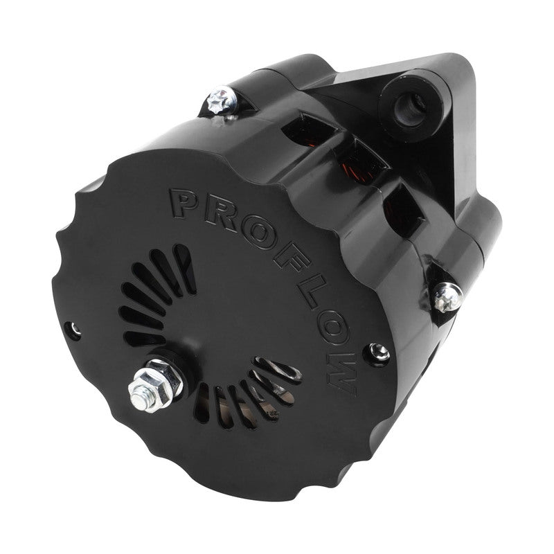 Proflow Alternator Power Spark, Billet Housing, 170 Amp, V-belt & 6-Groove Pulley, Black Anodised, Universal - PFEPM8106BK