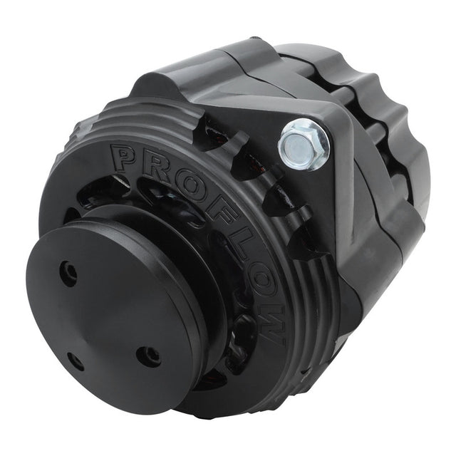 Proflow Alternator Power Spark, Billet Housing, 170 Amp, V-belt & 6-Groove Pulley, Black Anodised, Universal - PFEPM8106BK PFEPM8106BK