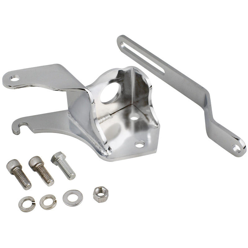 Proflow Power Steering Pump Mounting Bracket, SB Chev Short Water Pump, Saginaw LH Low Mount, Kit, Chrome - PFEPSB550C PFEPSB550C
