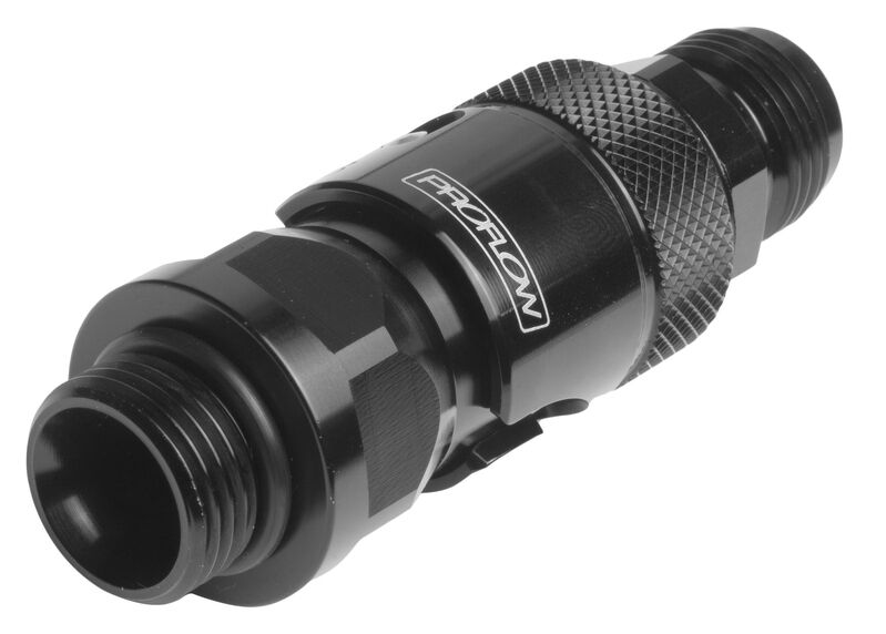 Proflow Fitting, Dry Break, Quick Release, Holley Ultra Fuel Bowl, AN8 ORB To -08AN Male, Aluminium, Black - PFEQR709-08 PFEQR709-08
