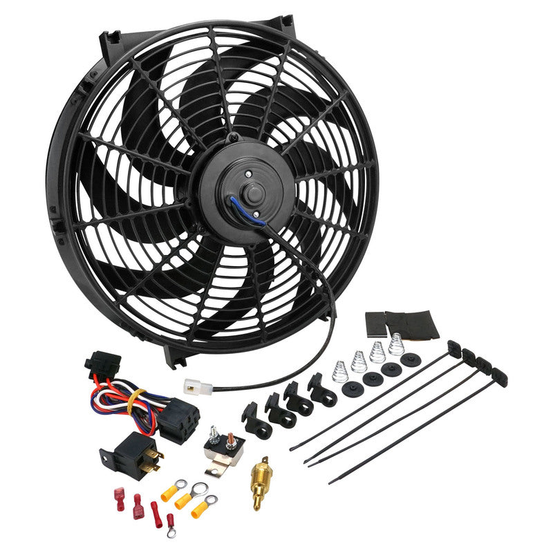 Proflow Electric Cooling Fan Kit, Curved Black, 14 in, 1650 CFM ,Reversible, with Fan Control, Thermostatic, 165- 180 and mounting hardware, kit - PFERF140 PFERF140