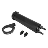 Proflow Radiator Overflow Tank, Billet Aluminium, With bracket, 0.5L, 60mm Dia, 215mm tall, AN Port with Barb Fitting, Black - PFERO3BK